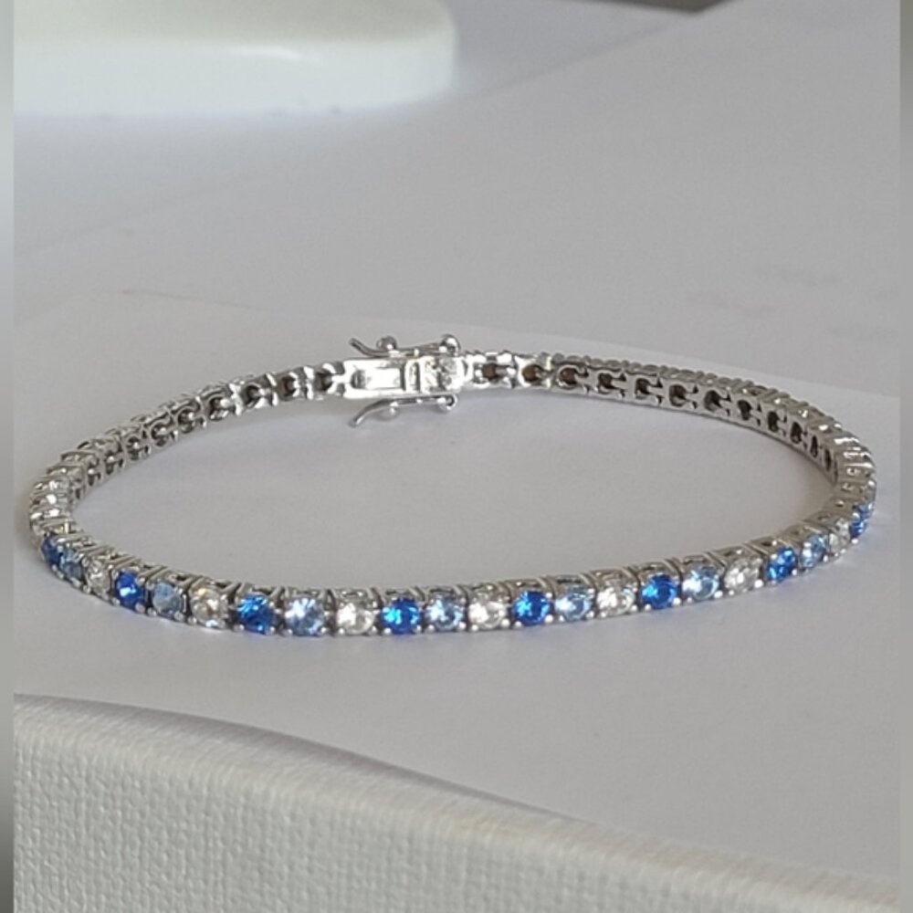 Classic Silver Plated Blue Crystal Boho Dainty 8 inch Tennis Bracelet